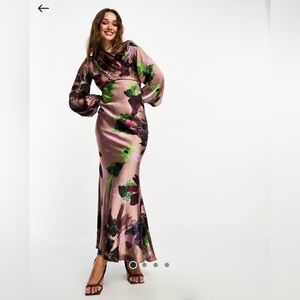 ASOS DESIGN wrap neck bias maxi dress in purple floral print - size 6